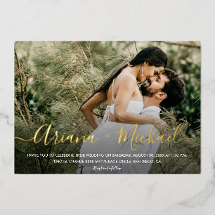 Invitación Con Relieve Metalizado Boda de fotos con sobreimpresión de texto con guió