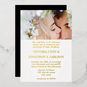 Invitación Con Relieve Metalizado Boda de fotos doradas de la elegante bola victoria