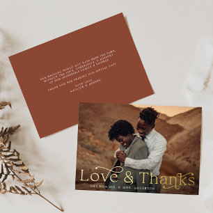 Invitación Con Relieve Metalizado Boda de fotos Elegant Love and Gracias Brown