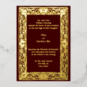 Invitación Con Relieve Metalizado Boda de frontera persa vintage