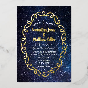 Invitación Con Relieve Metalizado Boda de Galaxia Celestial Cosmos Cielo Hoja de Oro