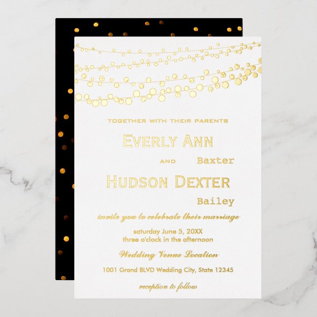 Invitación Con Relieve Metalizado Boda de Galaxia Dorada Moderna Simple (Anverso/Reverso)