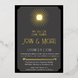 Invitación Con Relieve Metalizado Boda de geometría cósmica Starburst de oro gris ne