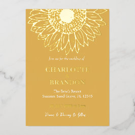 Invitación Con Relieve Metalizado Boda de girasol dorado amarillo