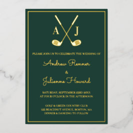 Invitación Con Relieve Metalizado Boda de Golf Esmeralda