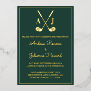 Invitación Con Relieve Metalizado Boda de Golf Esmeralda
