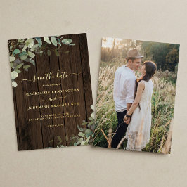 Invitación Con Relieve Metalizado Boda de Greenery de Madera Rústica Save the Date