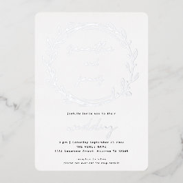 Invitación Con Relieve Metalizado Boda de guión de código Qr de hoja de laurel de mo