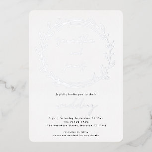 Invitación Con Relieve Metalizado Boda de guión de código Qr de hoja de laurel de mo