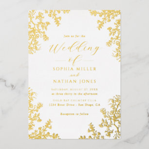 Invitación Con Relieve Metalizado Boda de guion de encaje floral de papel de oro rea