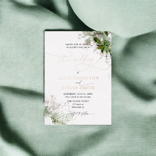 Invitación Con Relieve Metalizado Boda de guión de vegetación elegante y rústica