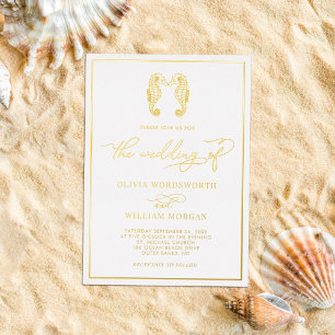 Invitación Con Relieve Metalizado Boda de guión elegante de playa costera de caballi