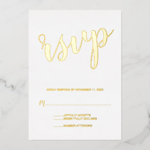 Invitación Con Relieve Metalizado Boda de guión moderno RSVP Gold