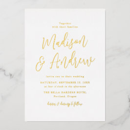 Invitación Con Relieve Metalizado Boda de guión simple oro