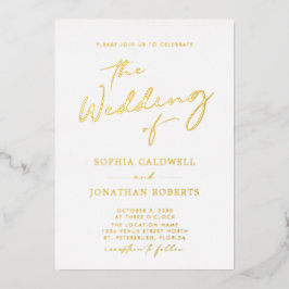 Invitación Con Relieve Metalizado Boda de guiones de caligrafía de oro todo en uno