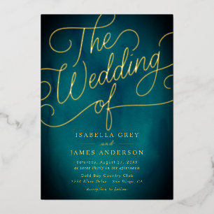 Invitación Con Relieve Metalizado Boda de guiones de caligrafía de oro verde azulado