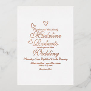 Invitación Con Relieve Metalizado Boda de guiones de corazón presionado