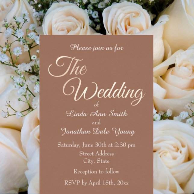 Invitación Con Relieve Metalizado Boda de guiones de estilo simple de Mocha (In Situ Wedding)