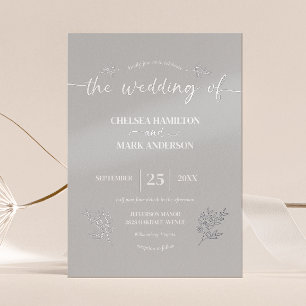 Invitación Con Relieve Metalizado Boda de guiones de moda de Boho Silver