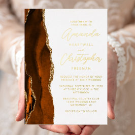 Invitación Con Relieve Metalizado Boda de guiones de oro de Naranja quemado de agita