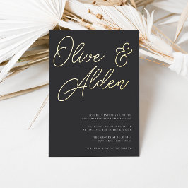 Invitación Con Relieve Metalizado Boda de guiones sobredimensionados en negro y oro