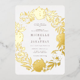 Invitación Con Relieve Metalizado Boda de guirnaldas de flores con presión de oro