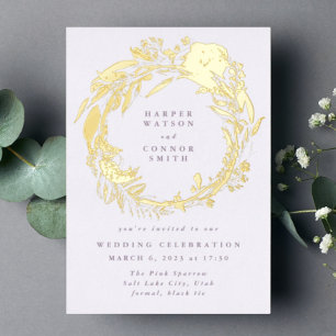 Invitación Con Relieve Metalizado Boda de guirnaldas micro de flores silvestres Pres