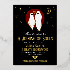 Invitación Con Relieve Metalizado Boda de Halloween de Unión de Almas Rojas