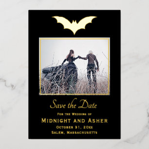 Invitación Con Relieve Metalizado Boda de Halloween Salve La Fecha
