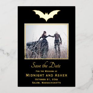 Invitación Con Relieve Metalizado Boda de Halloween Save The Date