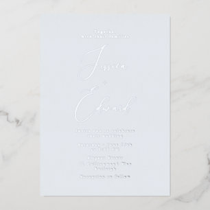Invitación Con Relieve Metalizado Boda de Hielo Azul y Plata Hoja