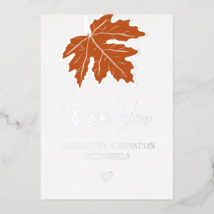 Invitación Con Relieve Metalizado Boda de hoja de arce de otoño naranja agradecimien