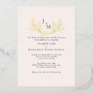 Invitación Con Relieve Metalizado Boda de hoja de crema simplemente elegante de oro