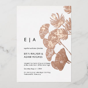 Invitación Con Relieve Metalizado Boda de hoja de Ginkgo oro rosa real