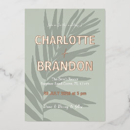 Invitación Con Relieve Metalizado Boda de hoja de palma tropical de sabio