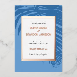 Invitación Con Relieve Metalizado Boda de hoja de palma tropical oceánica