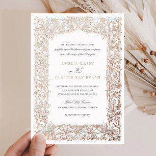 Invitación Con Relieve Metalizado Boda de hoja de parra elegante vintage marco de or