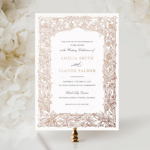 Invitación Con Relieve Metalizado Boda de hoja de parra elegante vintage marco de or