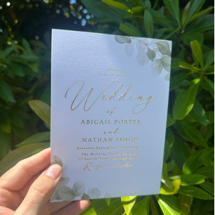 Invitación Con Relieve Metalizado Boda de hoja verde elegante dorada