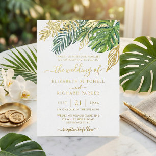 Invitación Con Relieve Metalizado Boda de hojas de palma salvaje tropical
