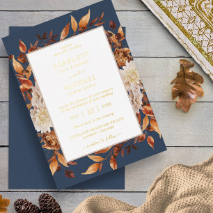 Invitación Con Relieve Metalizado Boda de Hojas Elegantes