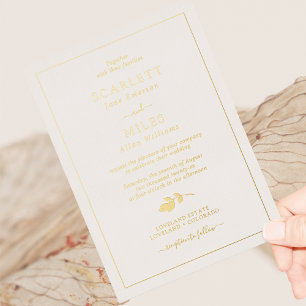 Invitación Con Relieve Metalizado Boda de Hojas Simples de Pan de Oro
