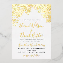Invitación Con Relieve Metalizado Boda de hojas tropicales