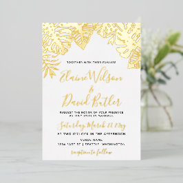 Invitación Con Relieve Metalizado Boda de hojas tropicales