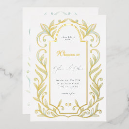 Invitación Con Relieve Metalizado Boda de hojas verdes