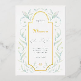 Invitación Con Relieve Metalizado Boda de hojas verdes