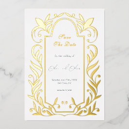 Invitación Con Relieve Metalizado Boda de Hojas Verdes Guardar la Fecha