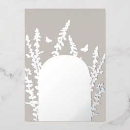 Invitación Con Relieve Metalizado Boda de Hojas y Mariposas de Jardín Elegante