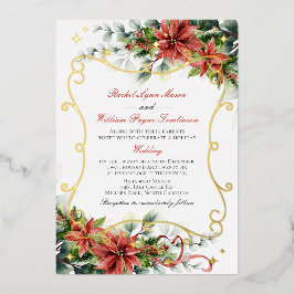Invitación Con Relieve Metalizado Boda de Holiday Poinsettia