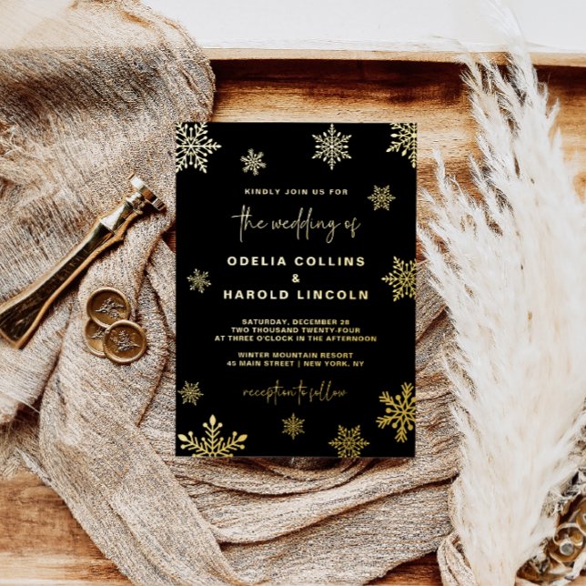 Invitación Con Relieve Metalizado Boda de invierno con copo de nieve de oro (Subido por el creador)